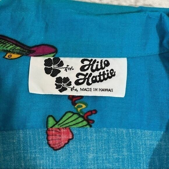 Hilo Hattie Hawaiian Shirt Button Down Blue Floral Vintage Shirt - Picture 3 of 8